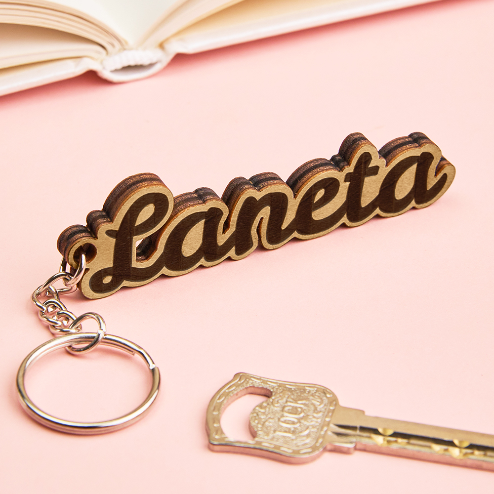Father's Day Gifts Personalised Name Keychain Custom Wooden Name Tag Laser Cut Keyring Gift - aiprintlab