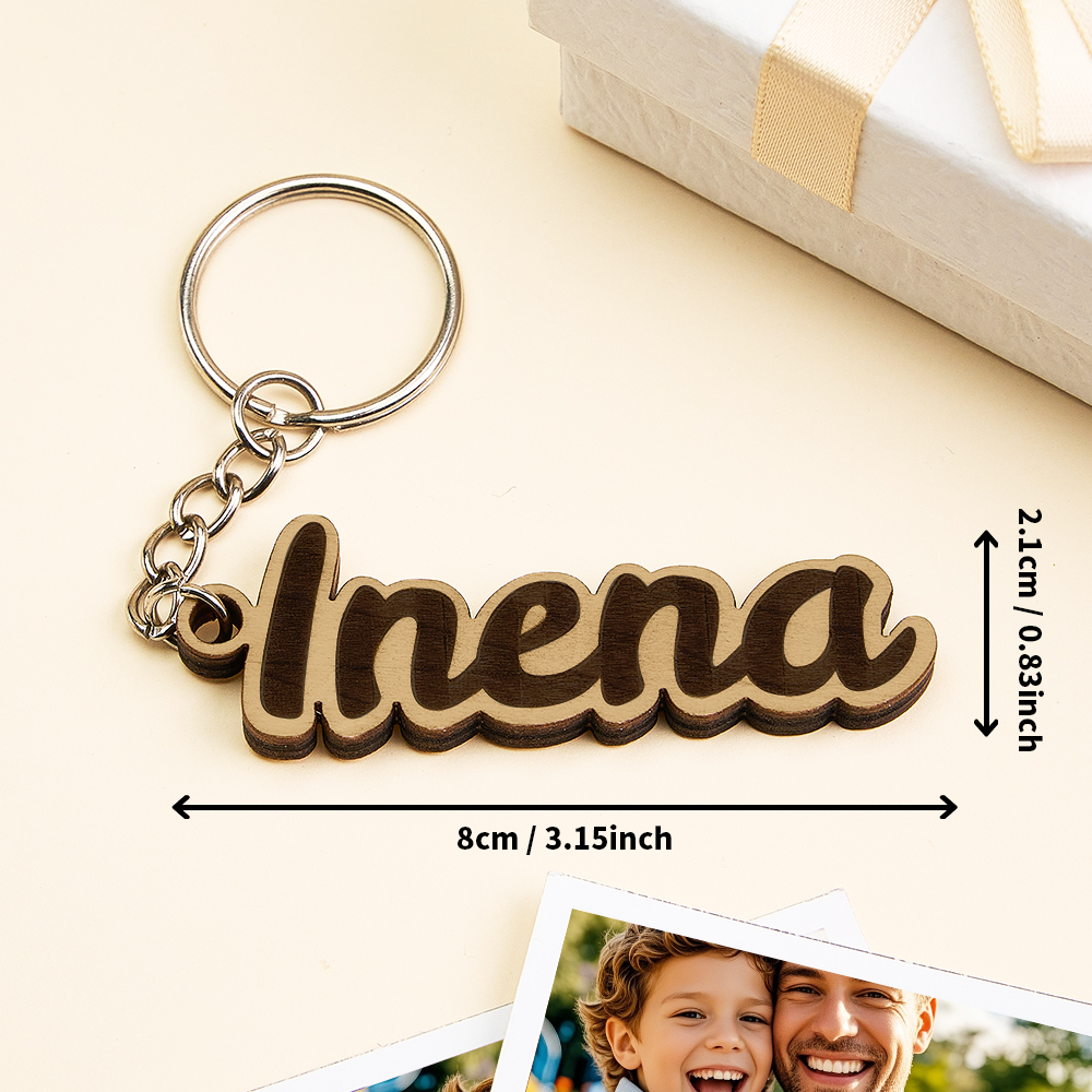Father's Day Gifts Personalised Name Keychain Custom Wooden Name Tag Laser Cut Keyring Gift - aiprintlab