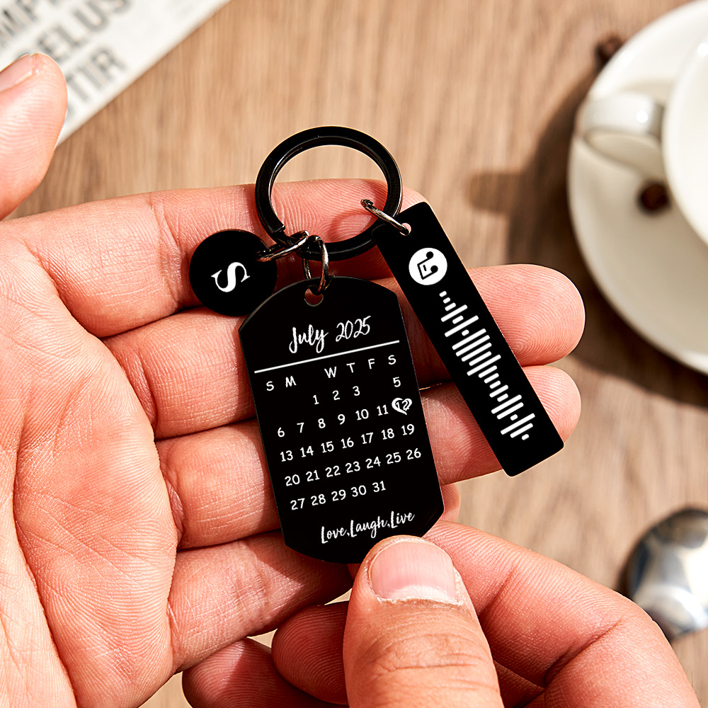 Personalized Photo Keychain with Spotify Code, Custom Calendar & "Drive Safe" Message, Anniversary Gift for Boyfriend, Couple's Gift - aiprintlab