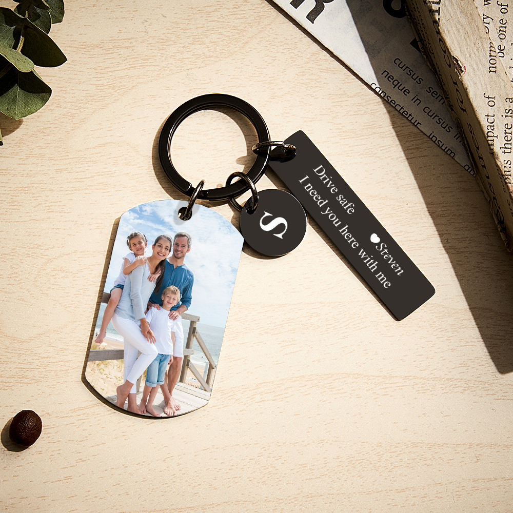 Personalized Photo Keychain with Spotify Code, Custom Calendar & "Drive Safe" Message, Anniversary Gift for Boyfriend, Couple's Gift - aiprintlab