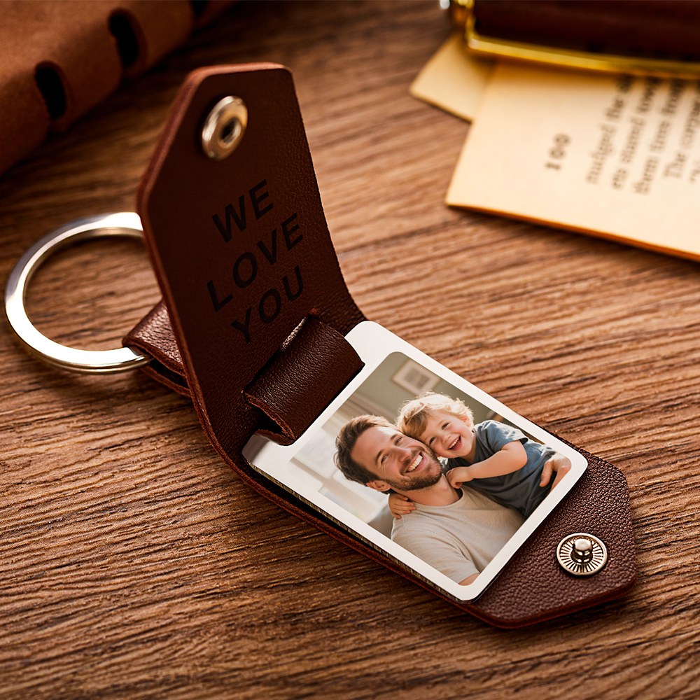 Personalized Picture Keychain for Dad, Fist Bump Custom Kids Name Keyring,Mens Leather Keychain, Anniversary Gifts for Him, Fathers Day Gift - aiprintlab