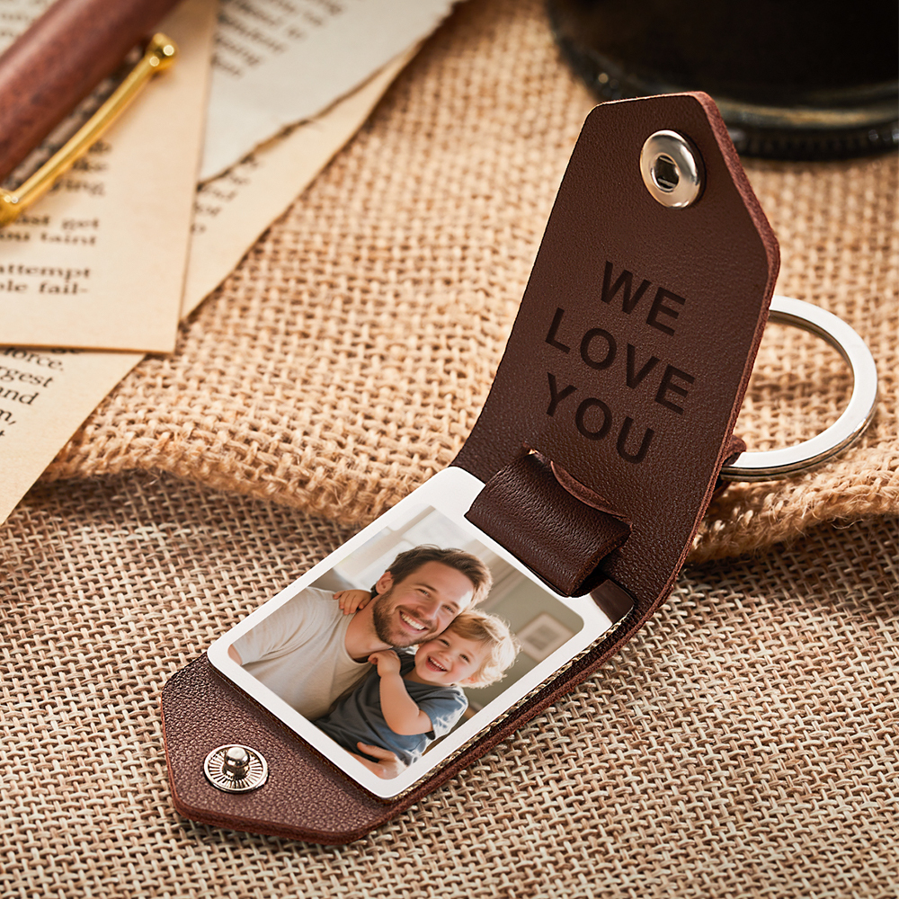 Personalized Picture Keychain for Dad, Fist Bump Custom Kids Name Keyring,Mens Leather Keychain, Anniversary Gifts for Him, Fathers Day Gift - aiprintlab