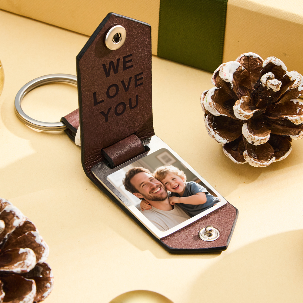 Personalized Picture Keychain for Dad, Fist Bump Custom Kids Name Keyring,Mens Leather Keychain, Anniversary Gifts for Him, Fathers Day Gift - aiprintlab