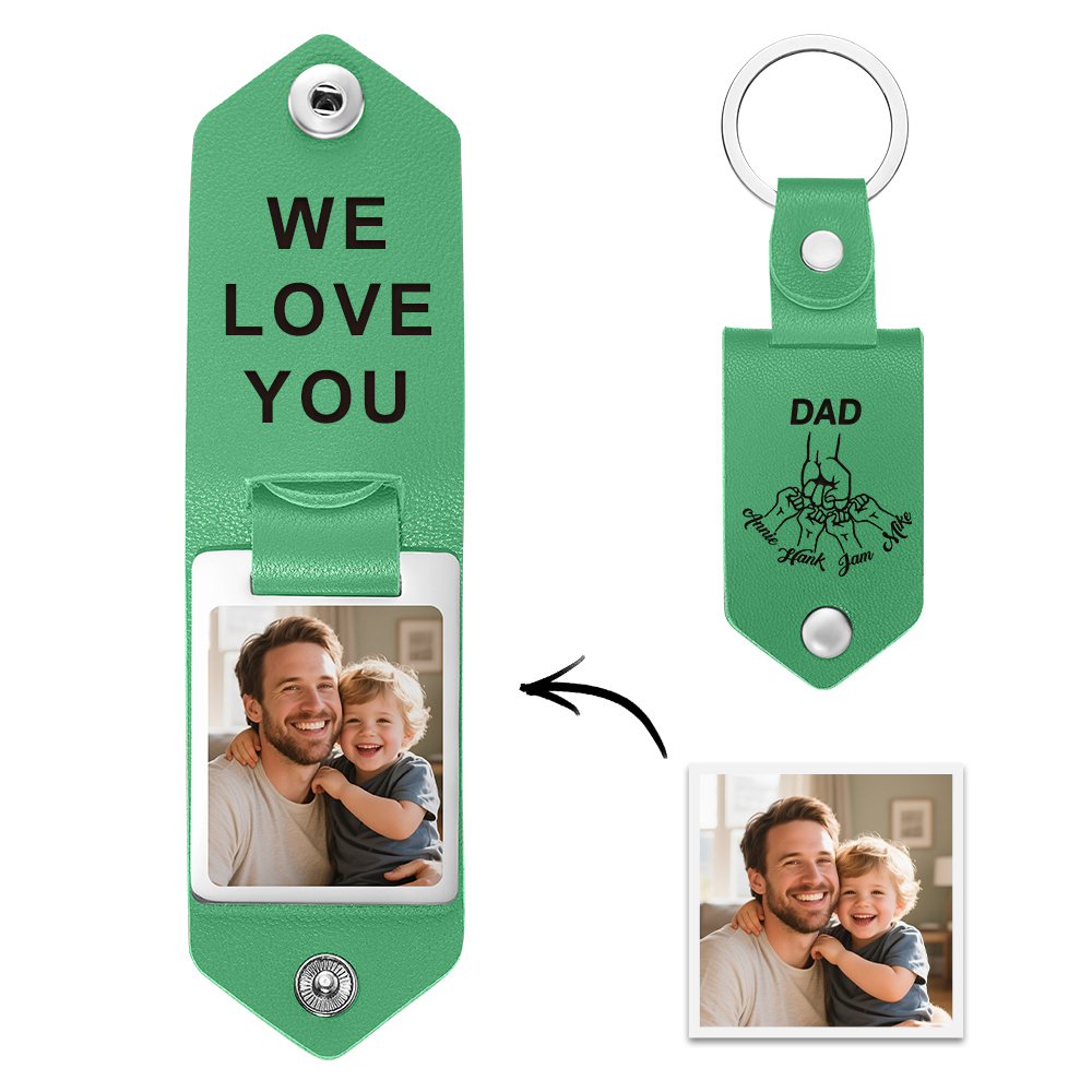 Personalized Picture Keychain for Dad, Fist Bump Custom Kids Name Keyring,Mens Leather Keychain, Anniversary Gifts for Him, Fathers Day Gift - aiprintlab