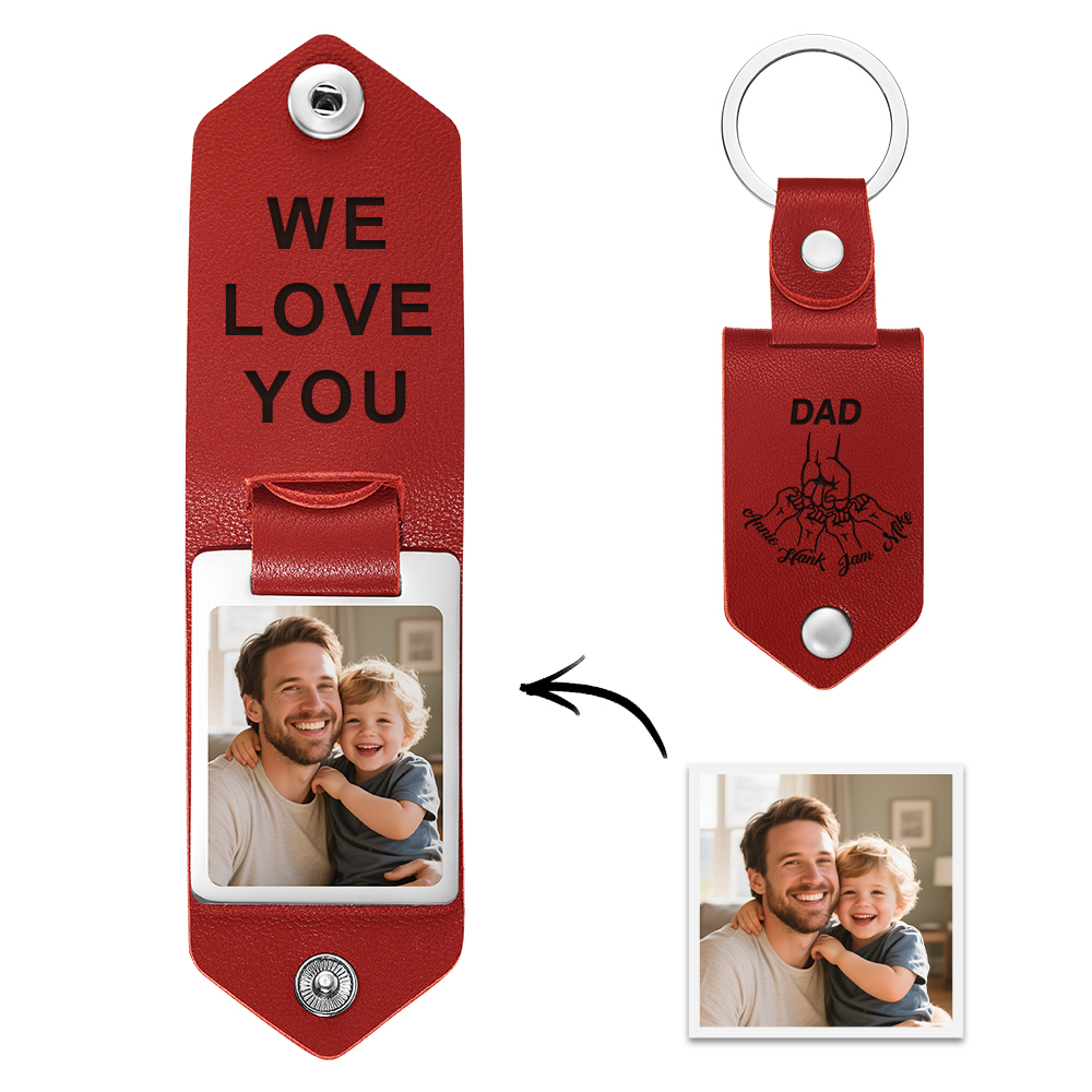 Personalized Picture Keychain for Dad, Fist Bump Custom Kids Name Keyring,Mens Leather Keychain, Anniversary Gifts for Him, Fathers Day Gift - aiprintlab
