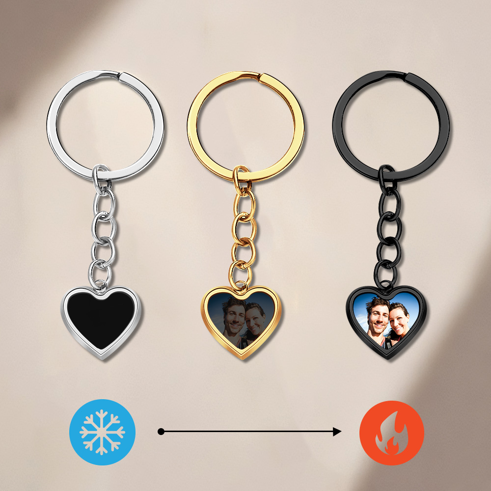 Anniversary Gifts Custom Photo Hidden Heart Magic Keychian Personalized Cold Concealed Photo Keychain Heat Reveal Picture Keychain Gifts for Her - aiprintlab