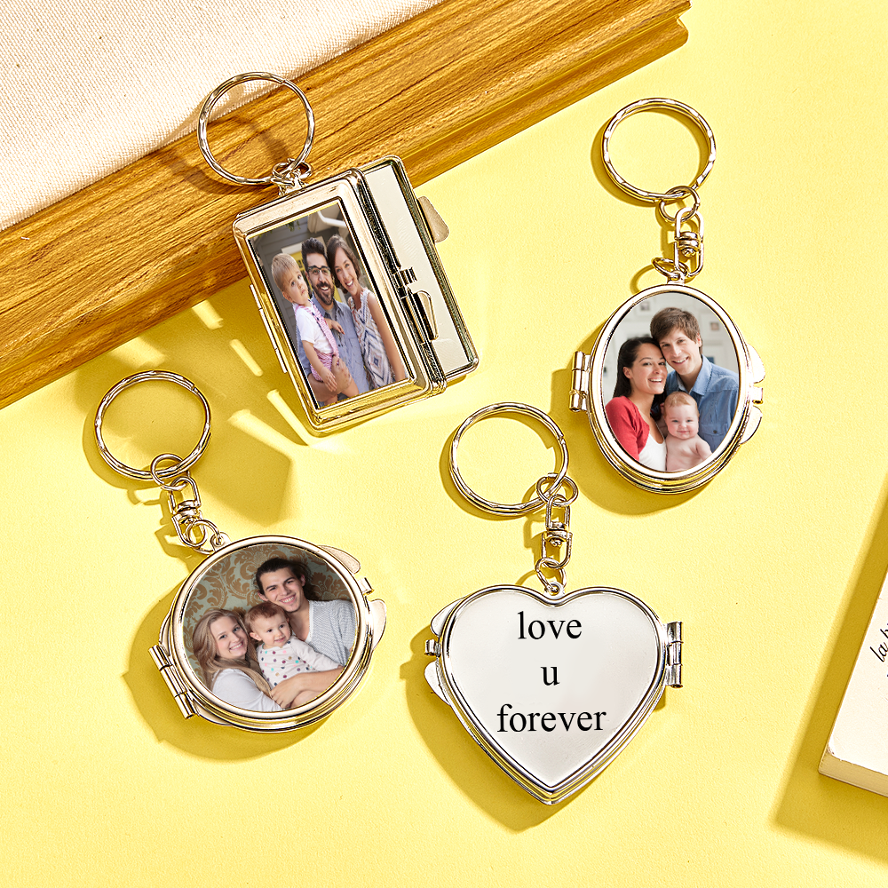 Personalized Photo & Engraved Mirror Keychain Custom Photo Locket Mirror Keychain Unique Personalized Mirror Photo Keychain - aiprintlab