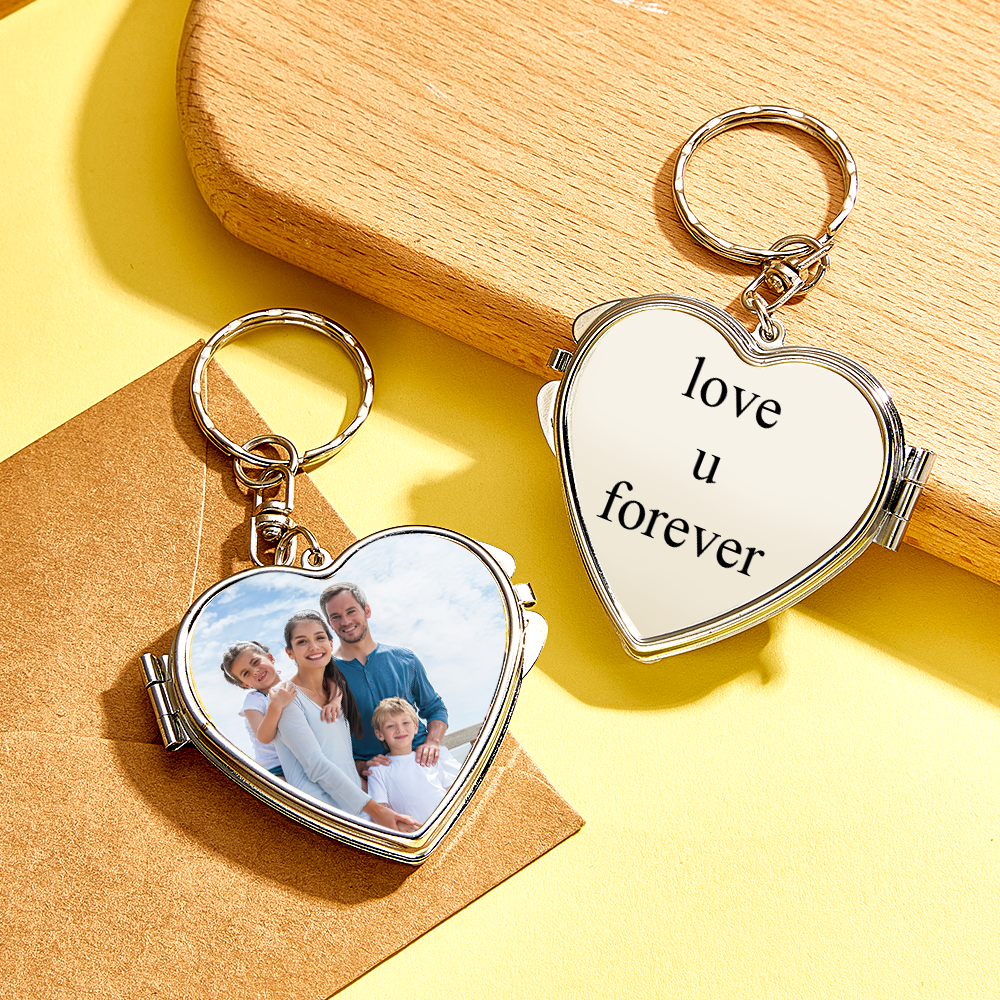 Personalized Photo & Engraved Mirror Keychain Custom Photo Locket Mirror Keychain Unique Personalized Mirror Photo Keychain - aiprintlab