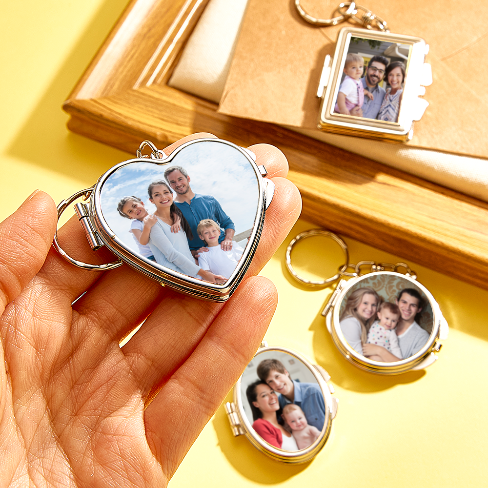 Personalized Photo & Engraved Mirror Keychain Custom Photo Locket Mirror Keychain Unique Personalized Mirror Photo Keychain - aiprintlab