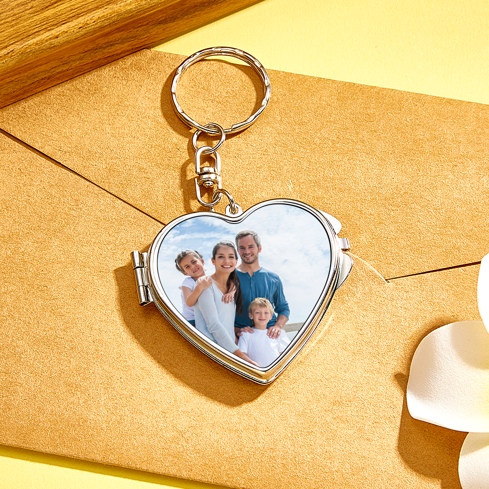 Personalized Photo & Engraved Mirror Keychain Custom Photo Locket Mirror Keychain Unique Personalized Mirror Photo Keychain - aiprintlab