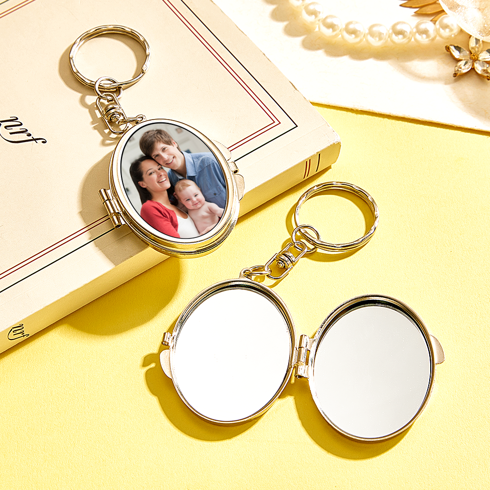 Personalized Photo & Engraved Mirror Keychain Custom Photo Locket Mirror Keychain Unique Personalized Mirror Photo Keychain - aiprintlab