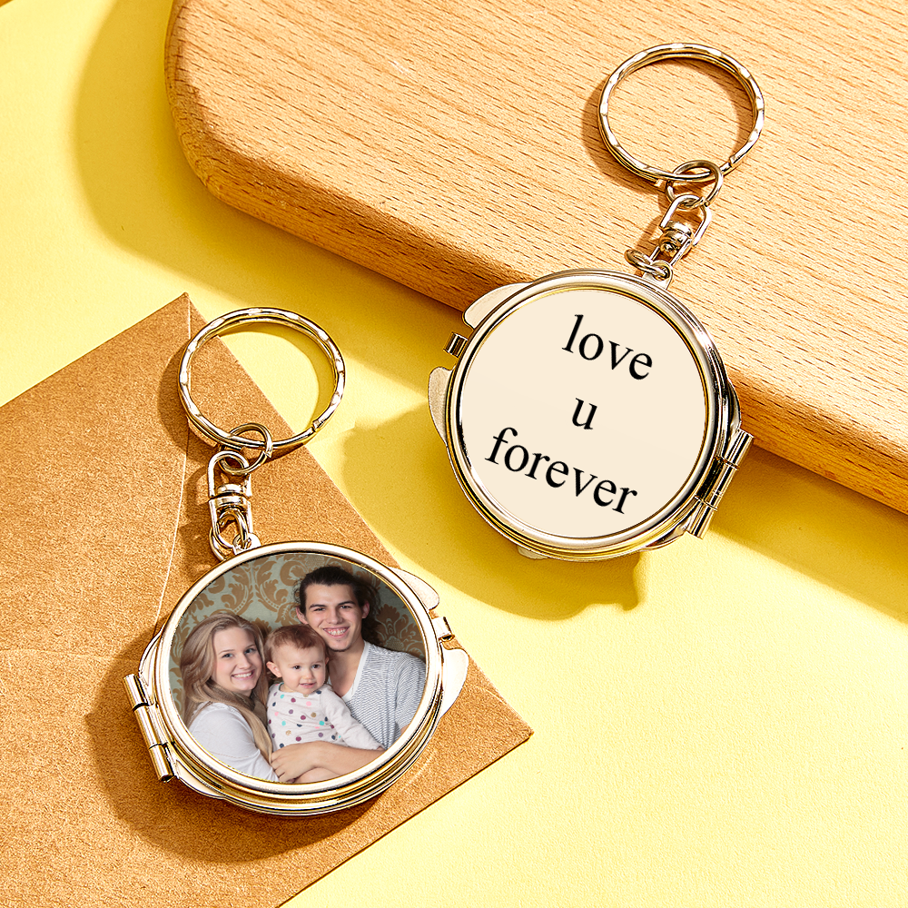 Personalized Photo & Engraved Mirror Keychain Custom Photo Locket Mirror Keychain Unique Personalized Mirror Photo Keychain - aiprintlab