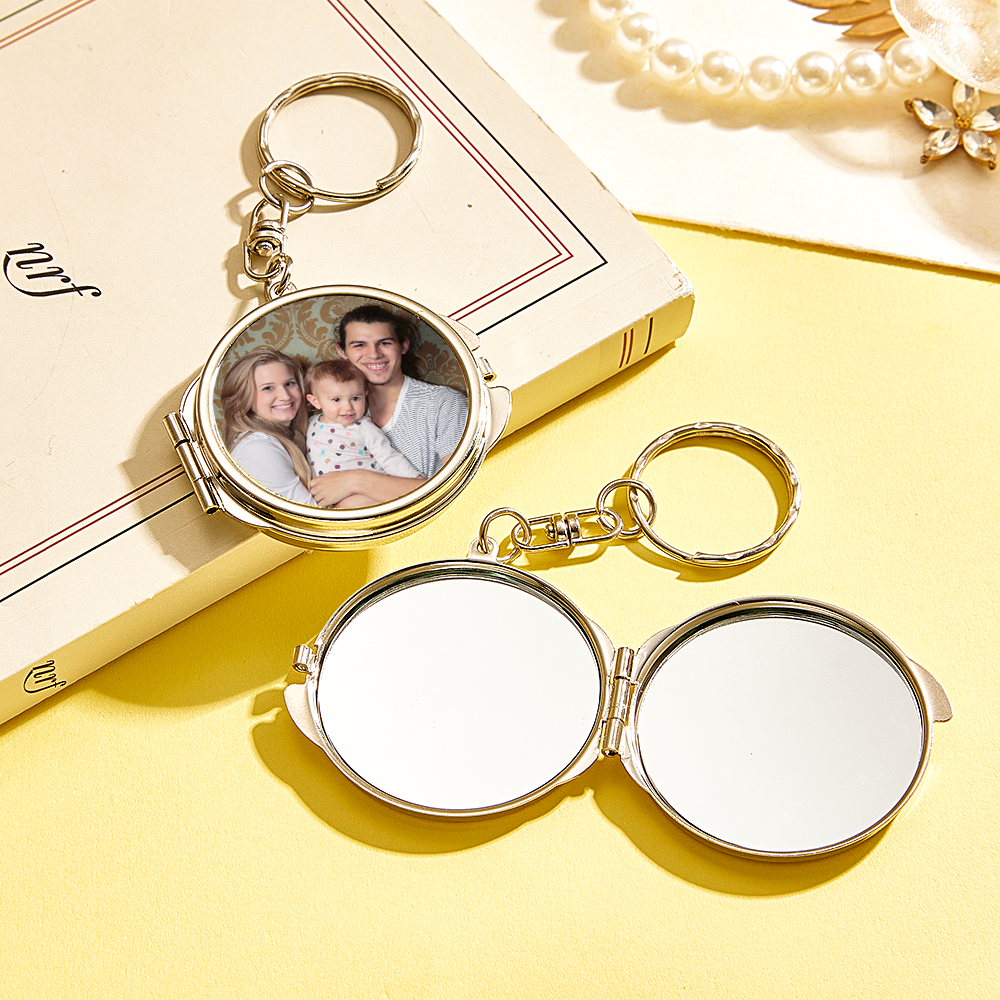 Personalized Photo & Engraved Mirror Keychain Custom Photo Locket Mirror Keychain Unique Personalized Mirror Photo Keychain - aiprintlab