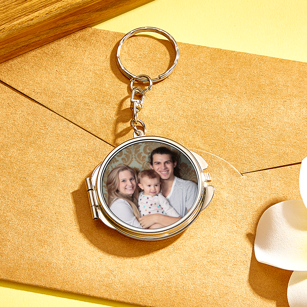 Personalized Photo & Engraved Mirror Keychain Custom Photo Locket Mirror Keychain Unique Personalized Mirror Photo Keychain - aiprintlab