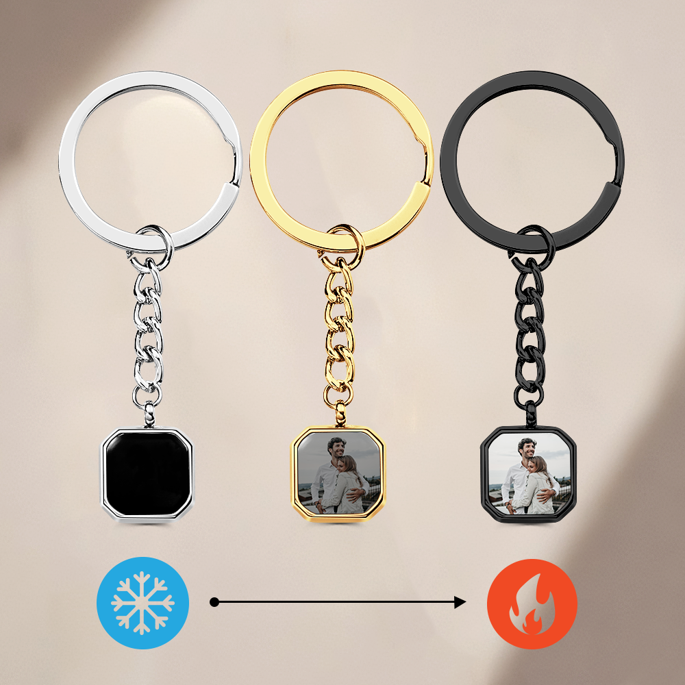Personalized Hidden Photo Keychain Custom Heat Change Photo Keychain Customizable Temperature Sensitive Keychain Engraved Message & Hidden Image - aiprintlab