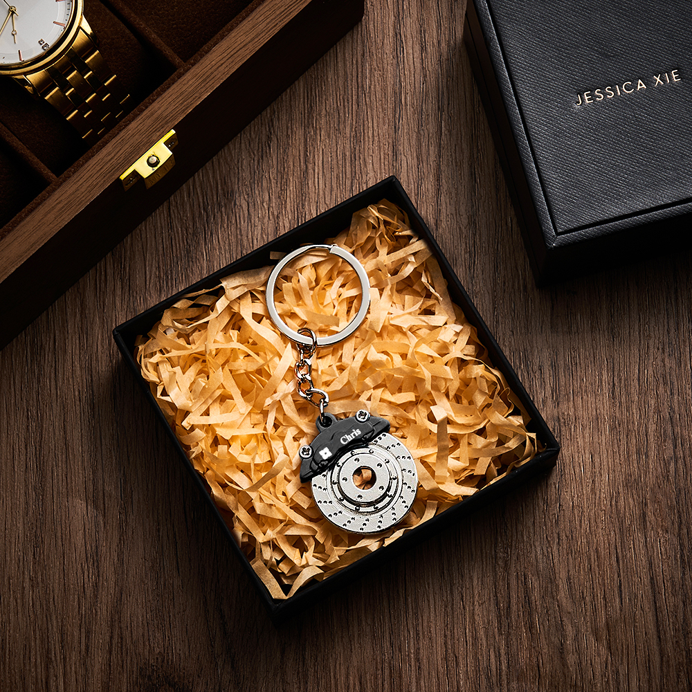 Father's Day Gifts Personalized Car Caliper Keychain Custom Engraved Brake Caliper Fob Customizable for Car Lovers - aiprintlab
