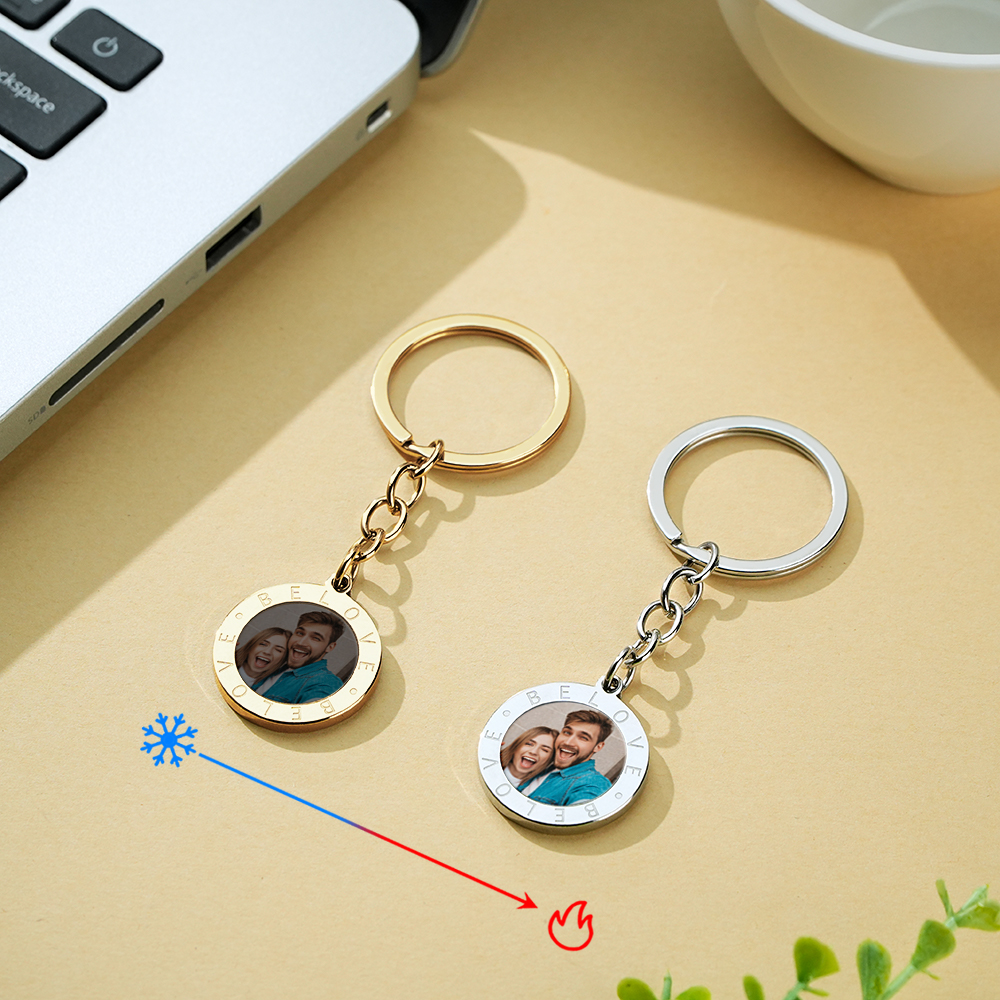 Personalized Magic Reveal Photo Keychain Custom Heat Sensitive Photo Keychain Customizable Temperature Changing Photo Keychain with Hidden Picture & Text Engraving - aiprintlab