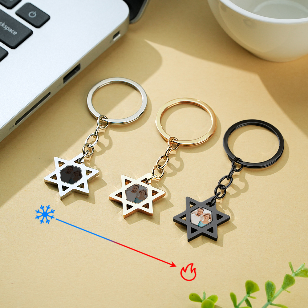 Custom Magical Temperature-Sensitive Star Photo Keychain Personalized Photo Keychain Photo Hidden Keychain with Engraving Text - aiprintlab