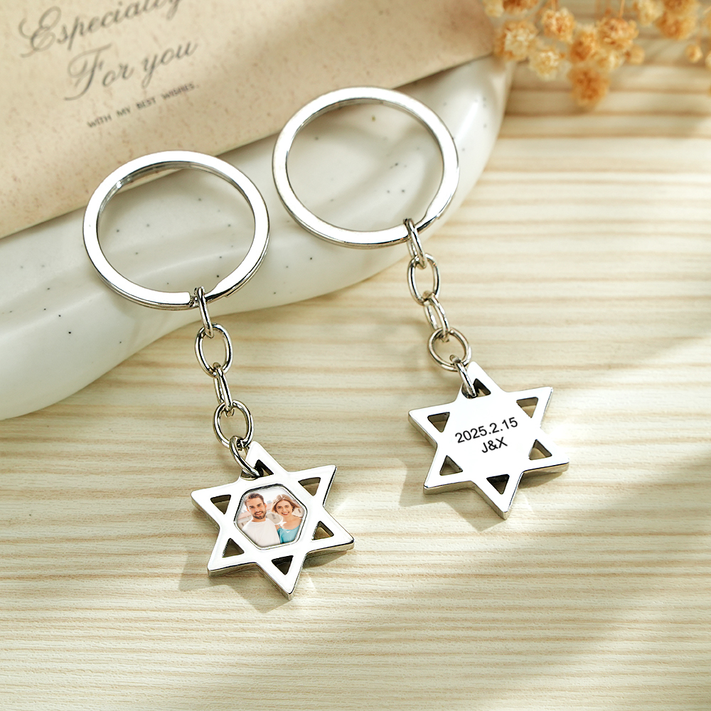 Custom Magical Temperature-Sensitive Star Photo Keychain Personalized Photo Keychain Photo Hidden Keychain with Engraving Text - aiprintlab