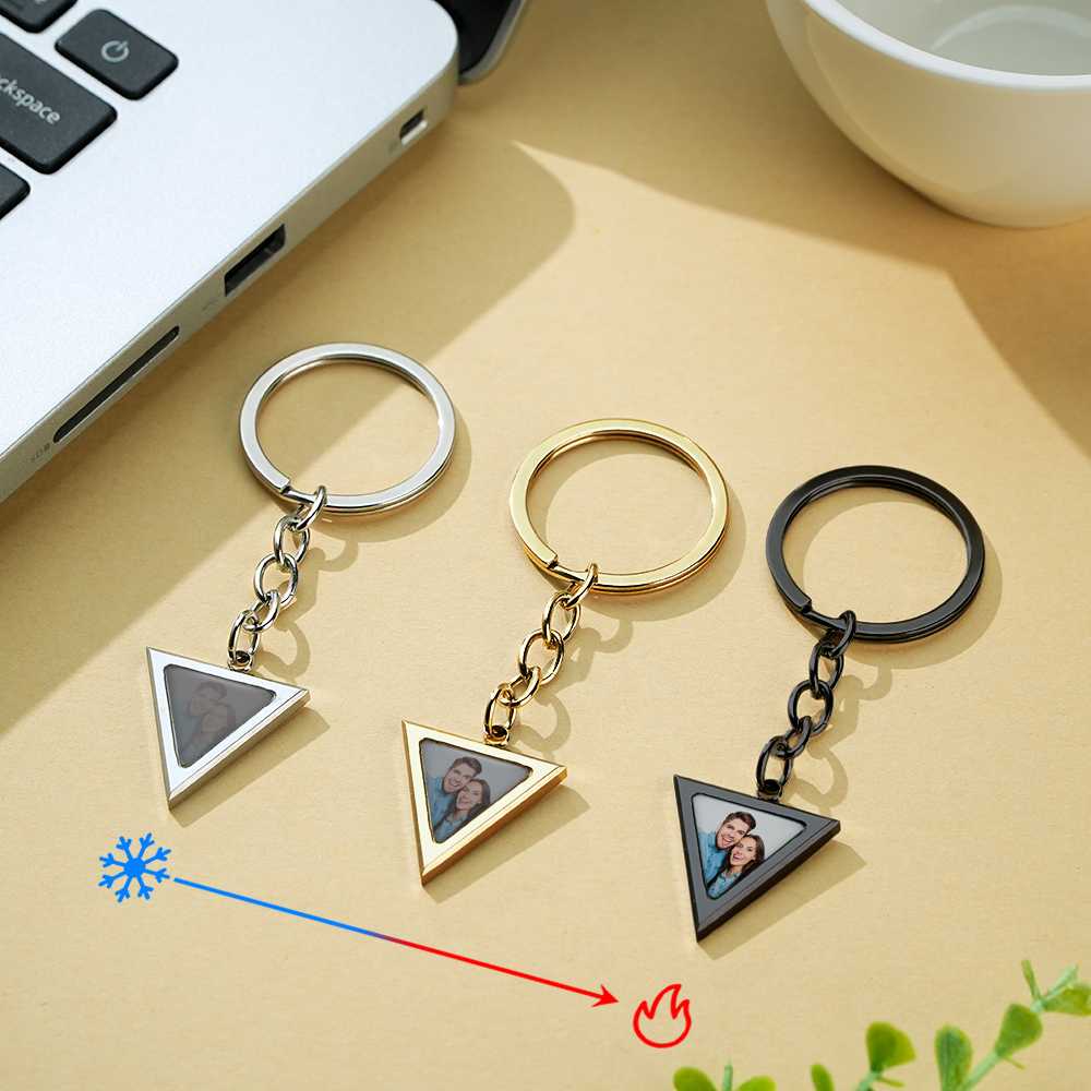 Custom Magical Temperature-Sensitive Photo Triangle Keychain Personalized Temperature Changing Triangle Photo Keychain Hidden Photo Keychain with Engraving Text - aiprintlab