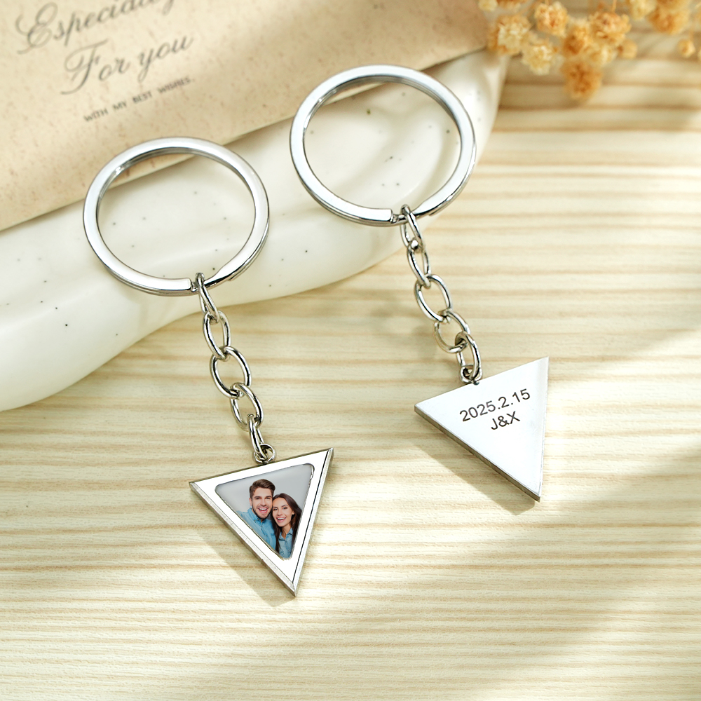 Custom Magical Temperature-Sensitive Photo Triangle Keychain Personalized Temperature Changing Triangle Photo Keychain Hidden Photo Keychain with Engraving Text - aiprintlab