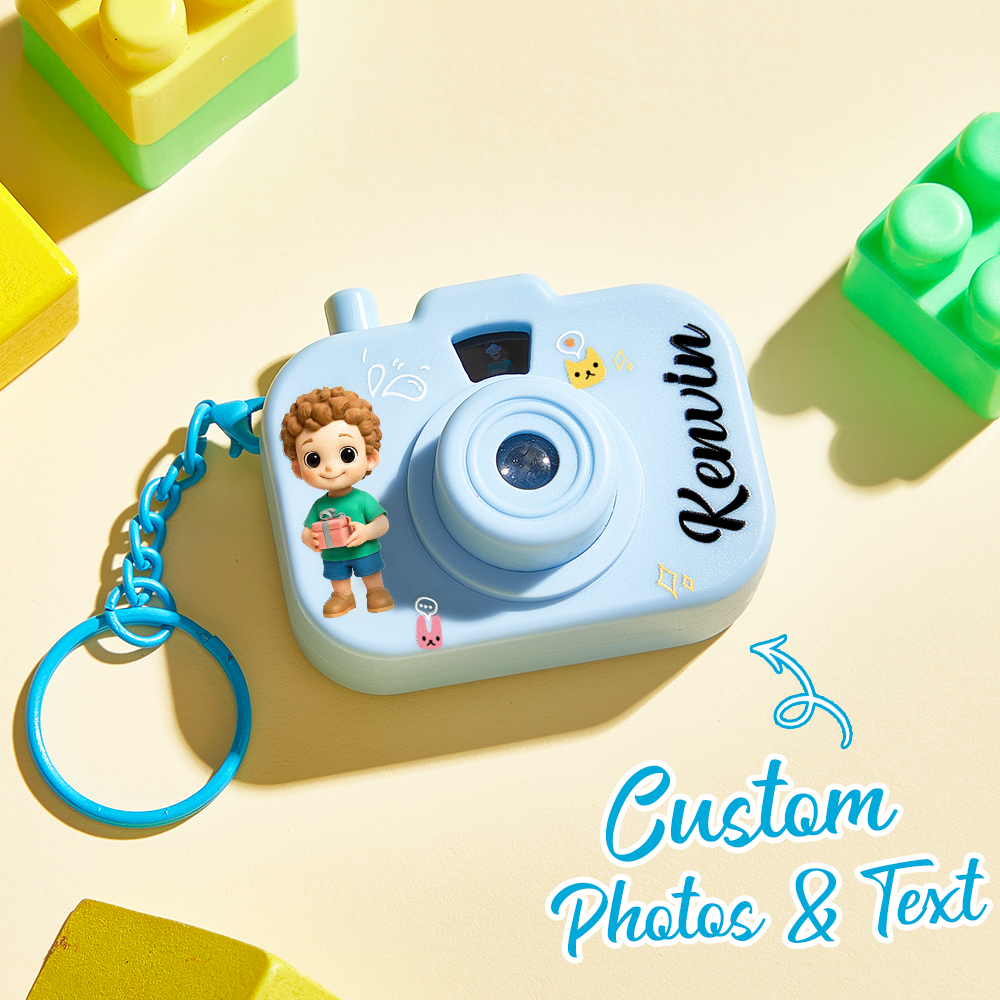 Personalized Mini Camera Projection Keychain Custom Photos, Name & Cartoon Character Customized Camera Charm with 8 Photo Gifts for Kids - aiprintlab