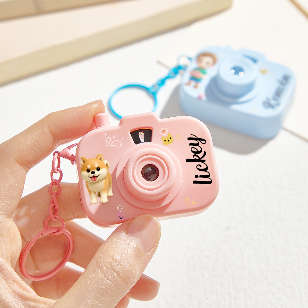 Personalized Mini Camera Projection Keychain Custom Photos, Name & Cartoon Character Customized Camera Charm with 8 Photo Gifts for Kids - aiprintlab