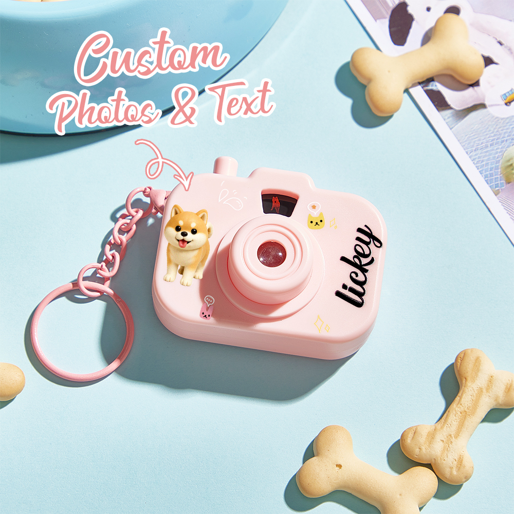 Personalized Mini Camera Projection Keychain Custom Photos, Name & Cartoon Character Customized Camera Charm with 8 Photo Gifts for Kids - aiprintlab
