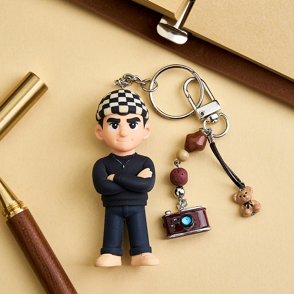 Custom 3D  Figure Keychain Mini Doll from Photo with Retro style Pendant Custom Cartoon Character Unique Keyring Gift for Boyfriend Girlfriend Couples - aiprintlab