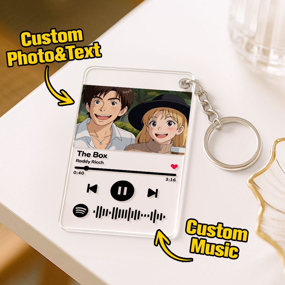 Scannable Spotify Code Keychain AI Keychain Music and Photo Acrylic, Song Keychain 2.1in*3.4in (5.4*8.6cm)