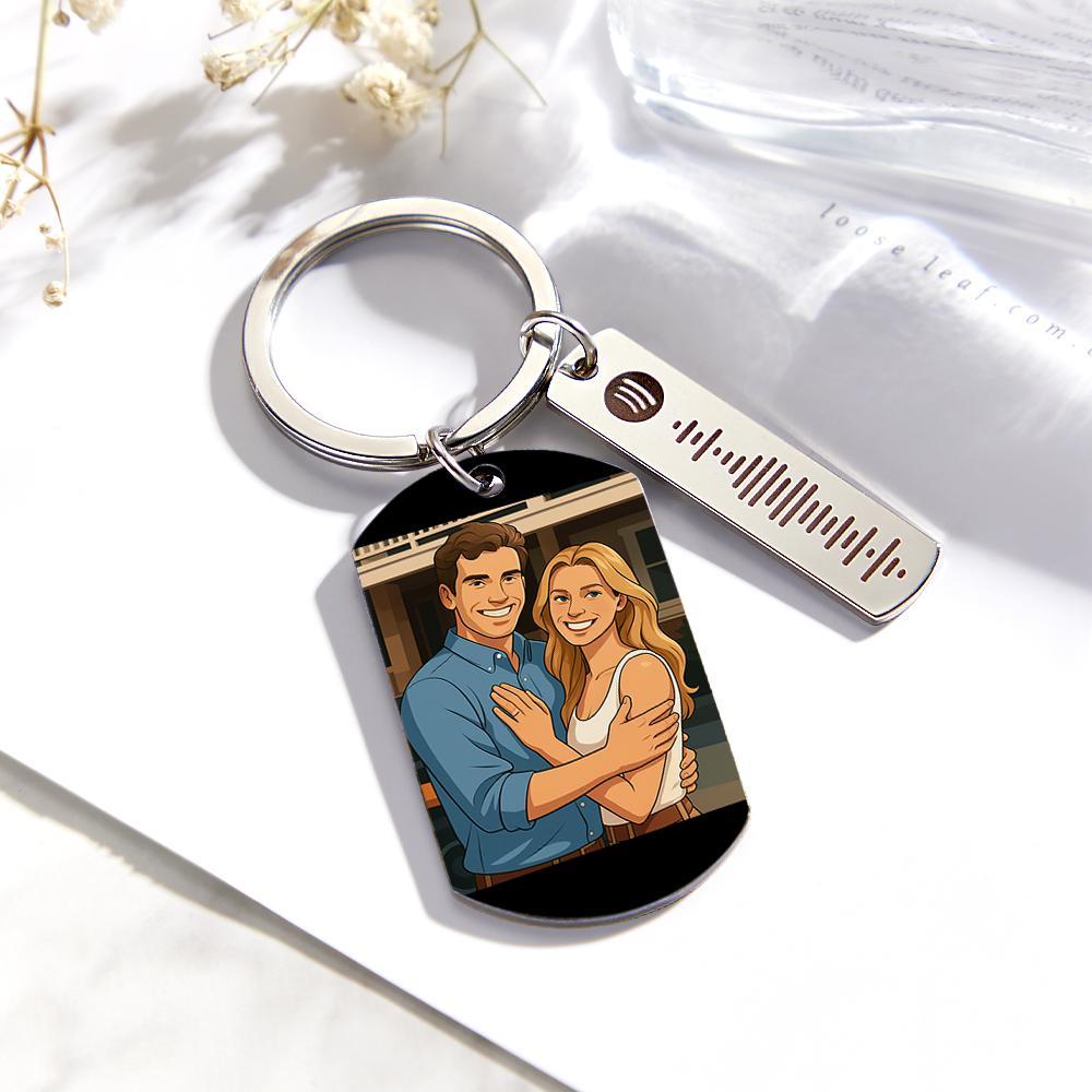 Personalized Spotify Calendar Keychain Custom Picture & Music Song Code Couples Anime Style Photo Keyring Gifts for Anniversary