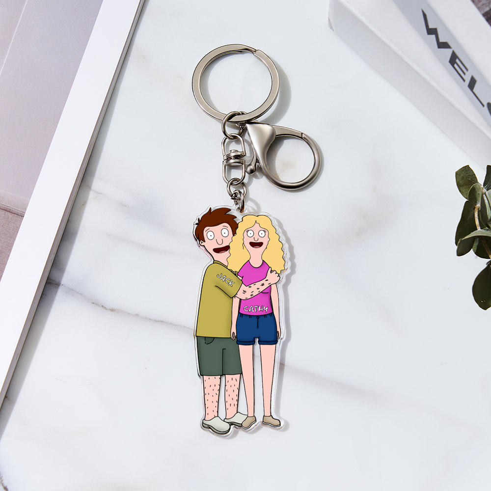 Custom Cartoon Style Keychain Personalized Keychain Gifts for Couple - aiprintlab