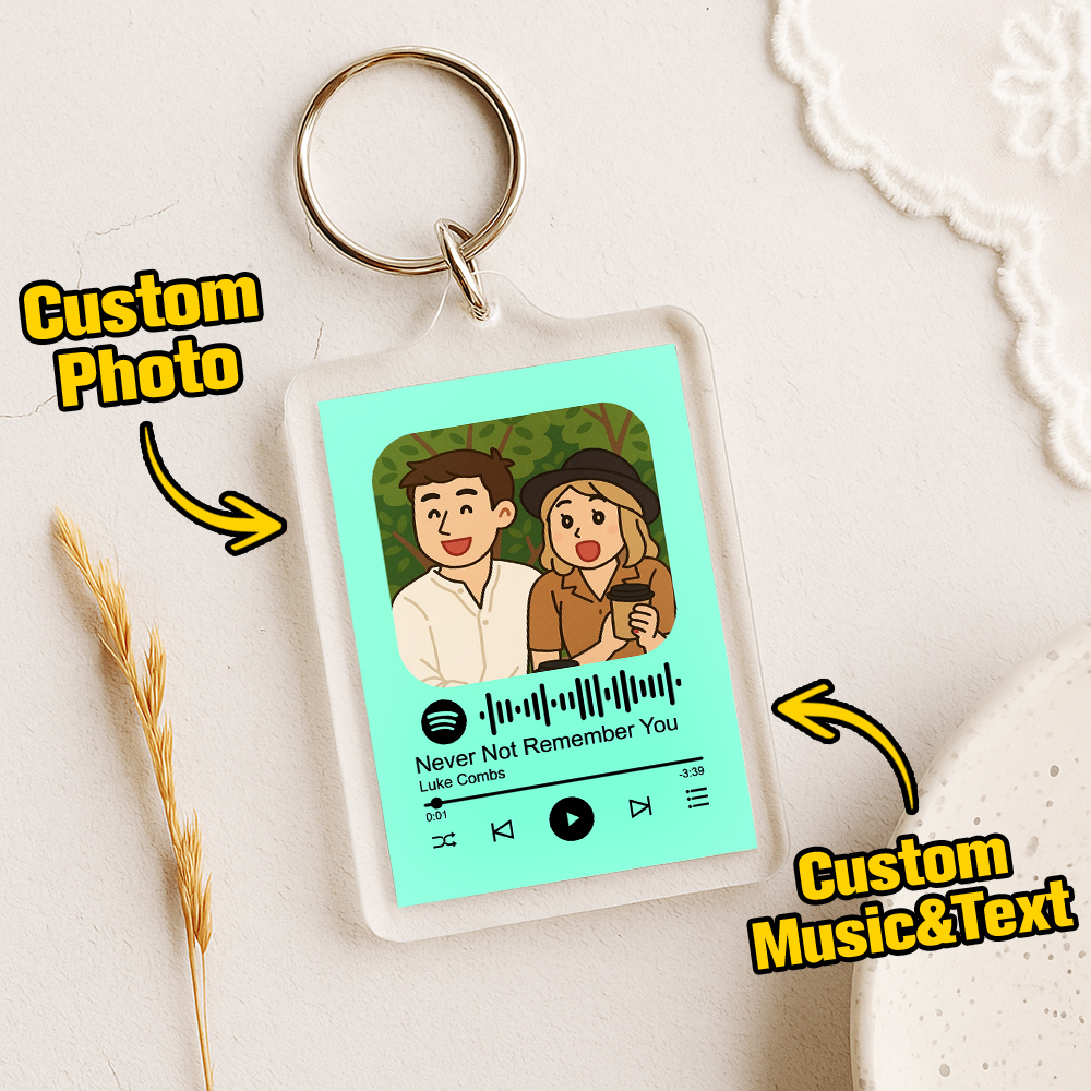 Custom Spotify Code Keychain with Photo Pixel Art, Personalized Text & Music – Unique Gift for Couples