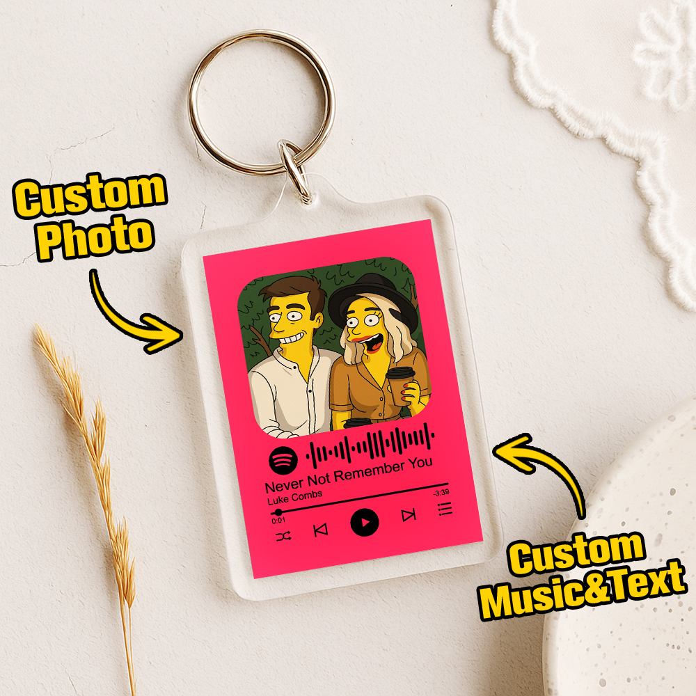 Custom Spotify Code Keychain with Photo Pixel Art, Personalized Text & Music – Unique Gift for Couples