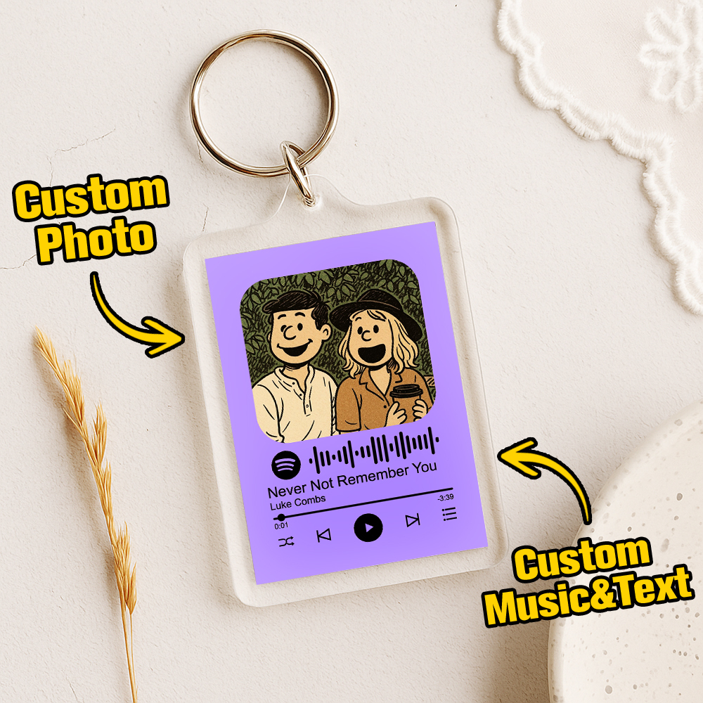 Custom Spotify Code Keychain with Photo Pixel Art, Personalized Text & Music – Unique Gift for Couples