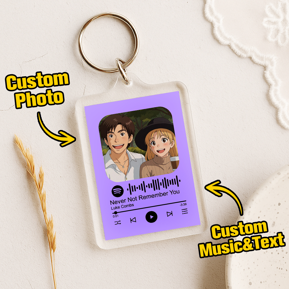 Custom Spotify Code Keychain with Photo Pixel Art, Personalized Text & Music – Unique Gift for Couples