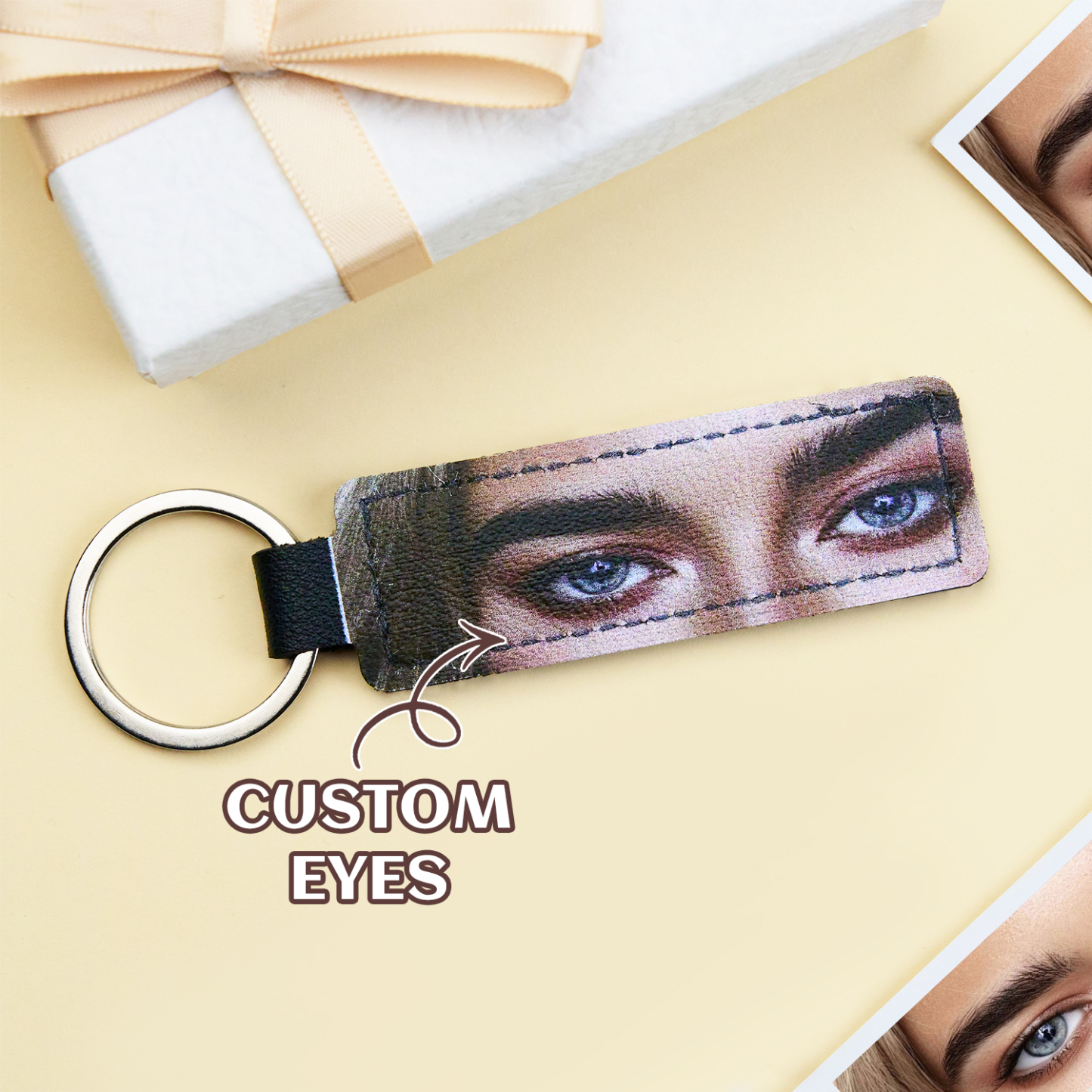 Colored Eyes Keychain Custom Keychain Leather Keychain Can Engraved - aiprintlab