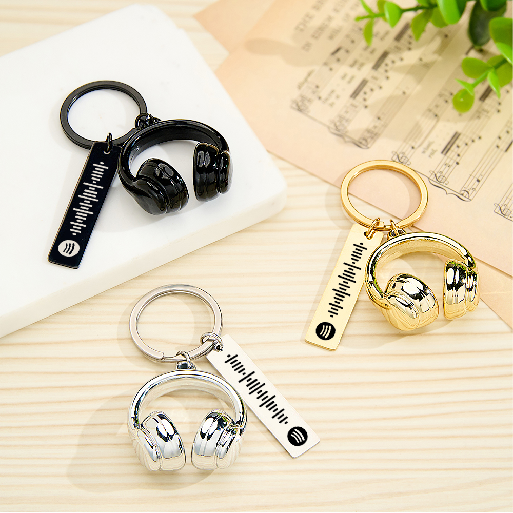 Personalized Spotify Song Keychain Custom Music Code & Headphone Charm Engraved Spotify Playlist Keychain - aiprintlab