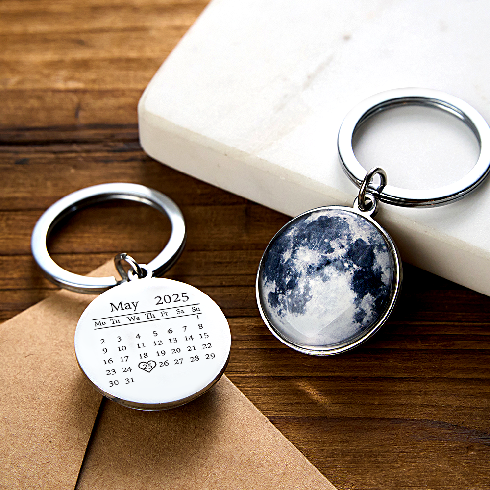 Personalized Date & Moon Phase Keychain Custom Calendar & Moon Keychain Your Special Day Moon Keychain Anniversary Gift - aiprintlab