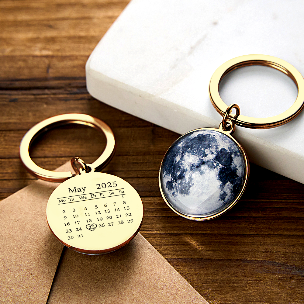 Personalized Date & Moon Phase Keychain Custom Calendar & Moon Keychain Your Special Day Moon Keychain Anniversary Gift - aiprintlab