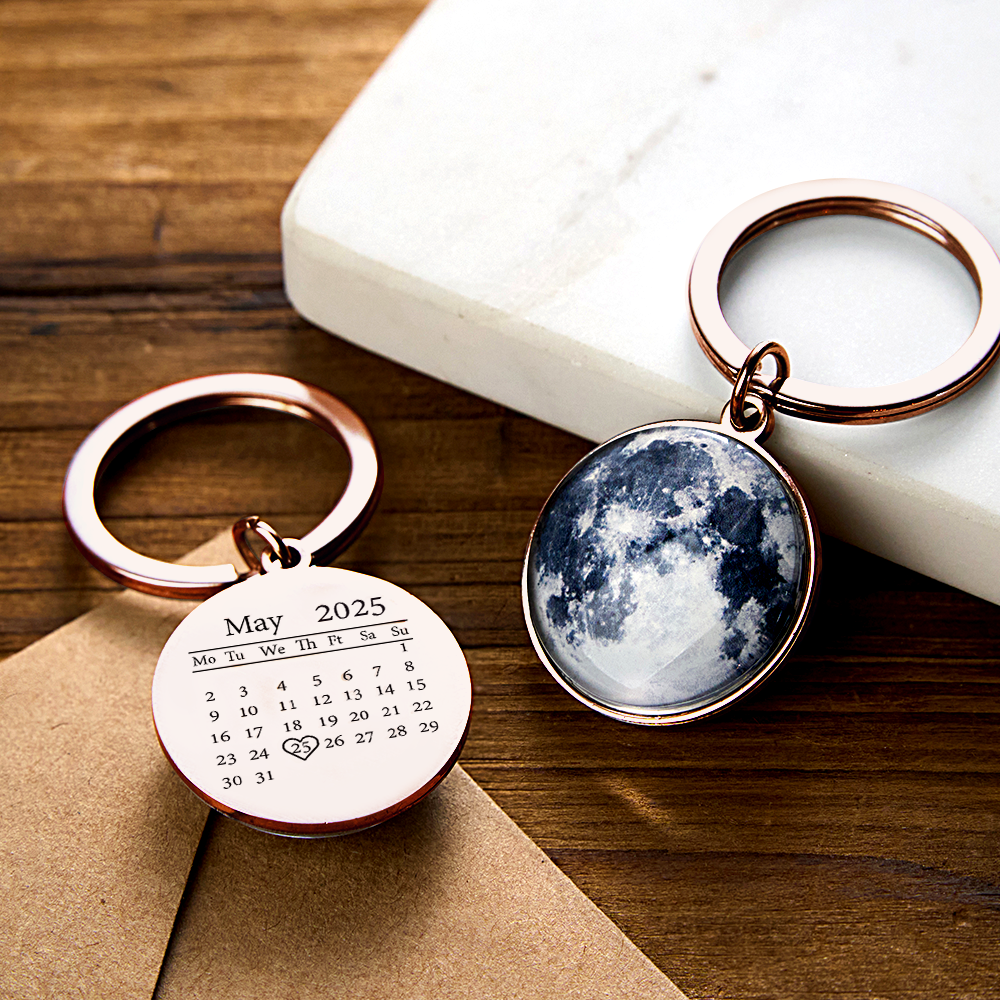 Personalized Date & Moon Phase Keychain Custom Calendar & Moon Keychain Your Special Day Moon Keychain Anniversary Gift - aiprintlab