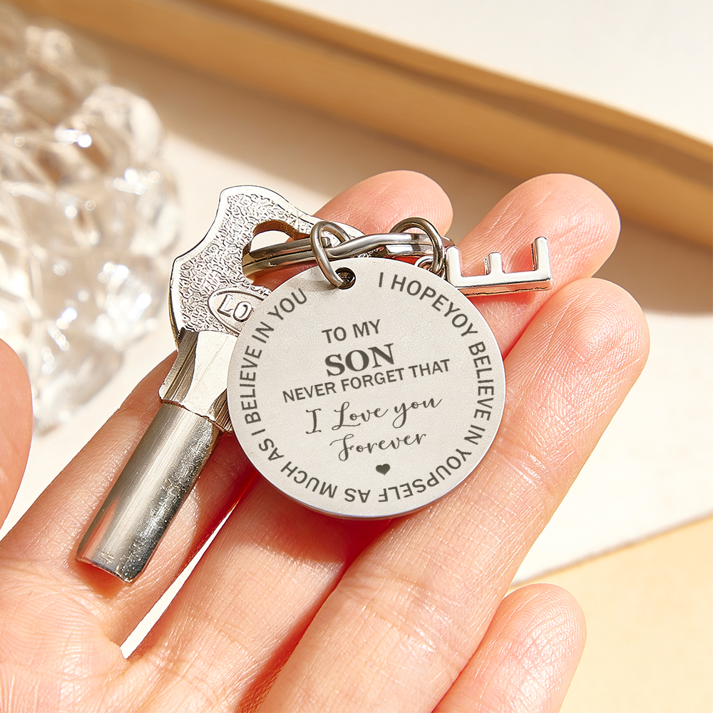 Personalized "To My Son / To My Daughter" Engraved Keychain with Initial Charm Custom Message Keychain - aiprintlab