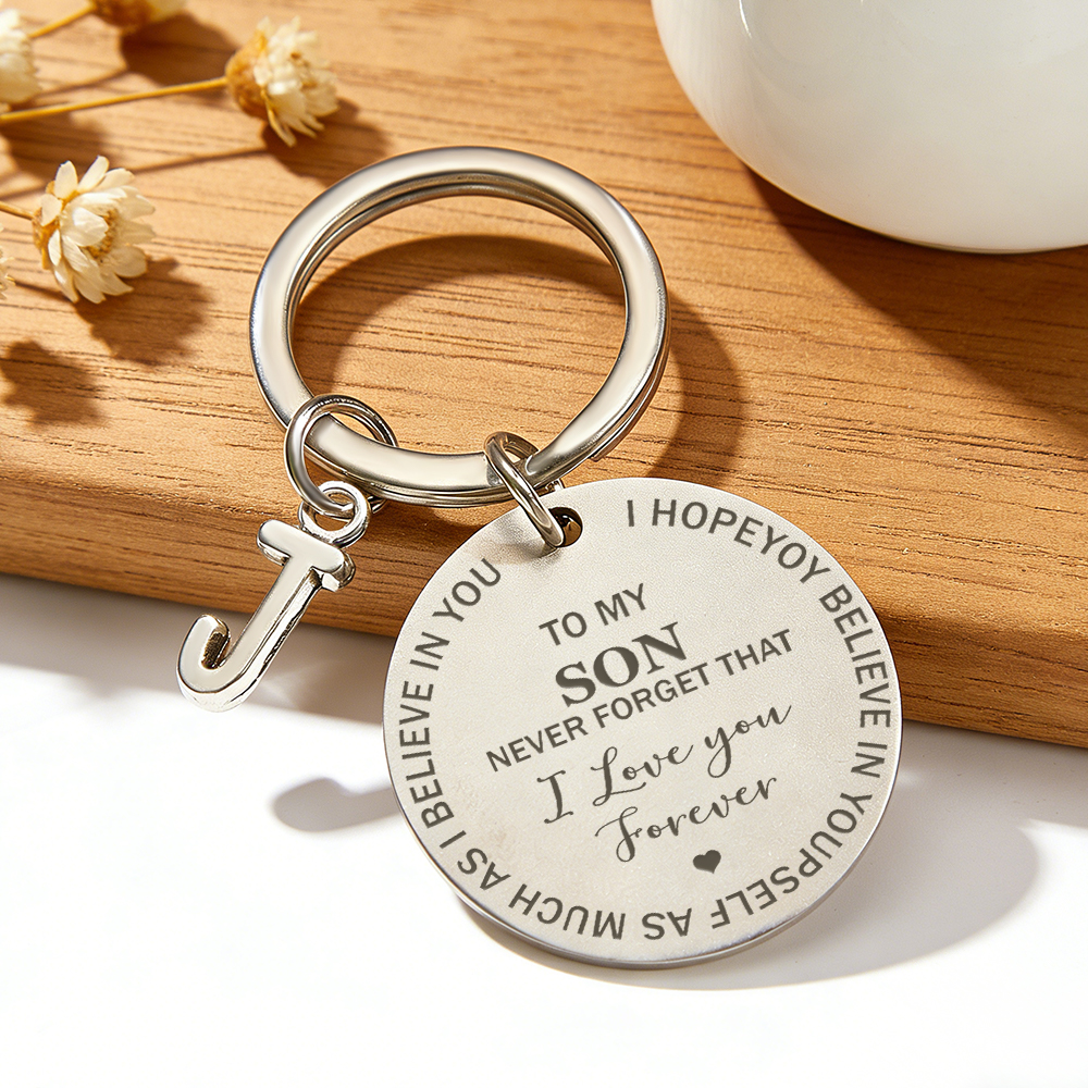 Personalized "To My Son / To My Daughter" Engraved Keychain with Initial Charm Custom Message Keychain - aiprintlab