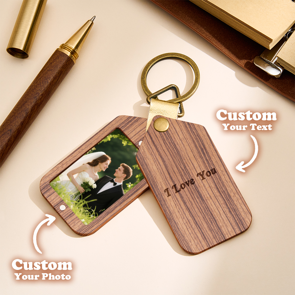 Personalised Engraved Keyring Custom Photo Keyring with Engraved Cover  Personalised Photo Wooden Keychain Gift for Dad