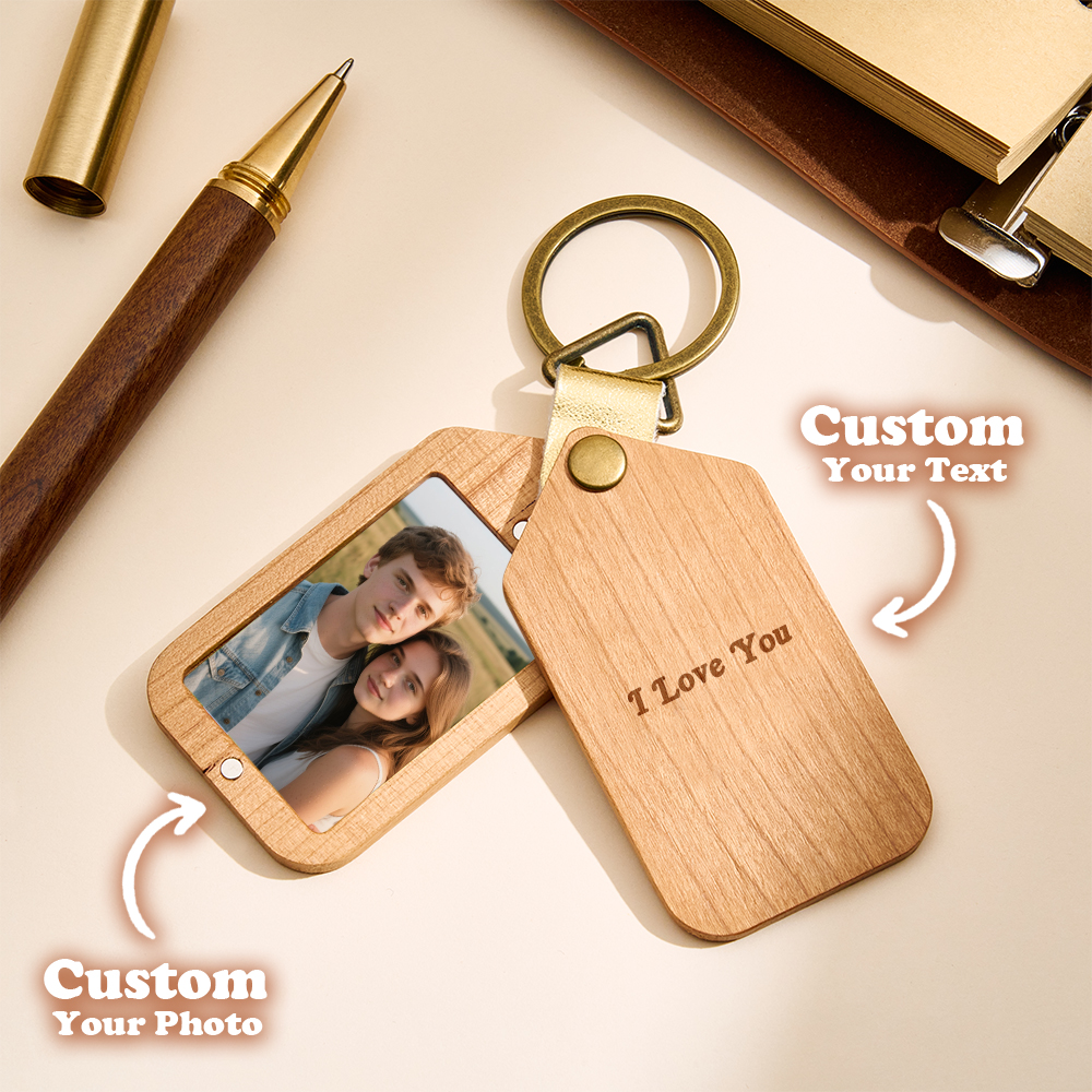 Personalised Engraved Keyring Custom Photo Keyring with Engraved Cover  Personalised Photo Wooden Keychain Gift for Dad