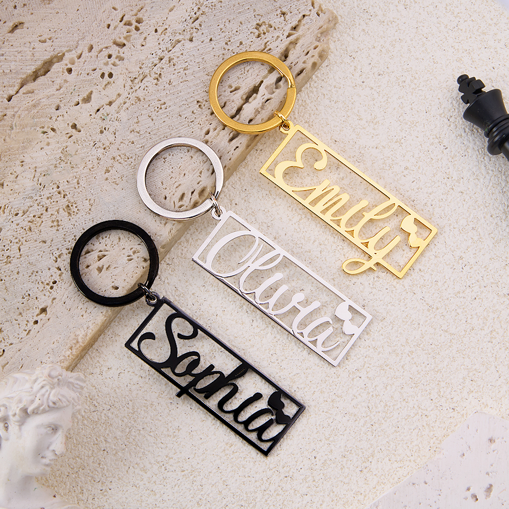 Personalized Name Keychain Custom Name Key Chain With Heart Engraved Birthday Gift Anniversary Gift Valentine's Day Gift for Him - aiprintlab