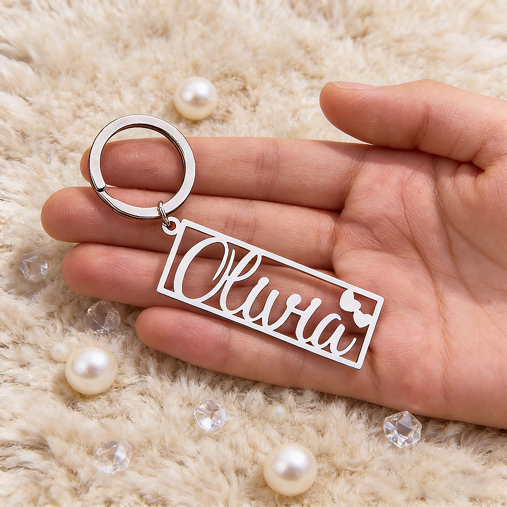 Personalized Name Keychain Custom Name Key Chain With Heart Engraved Birthday Gift Anniversary Gift Valentine's Day Gift for Him - aiprintlab