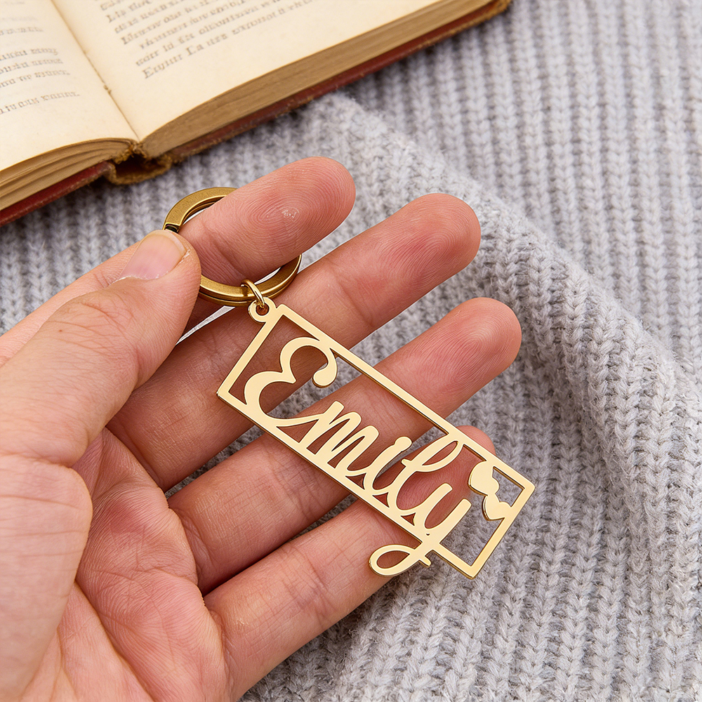 Personalized Name Keychain Custom Name Key Chain With Heart Engraved Birthday Gift Anniversary Gift Valentine's Day Gift for Him - aiprintlab