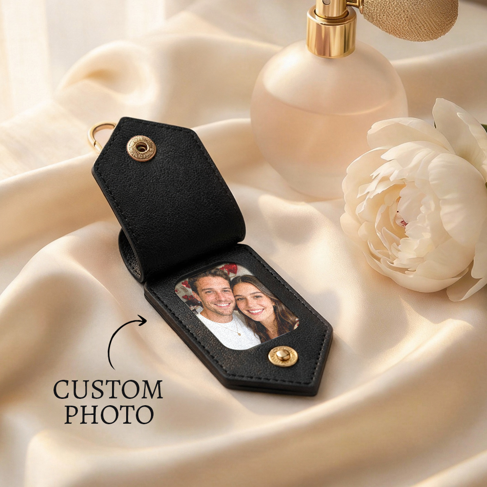 Personalized Photo Leather Keychain Custom Picture Keychain Engraved Leather Keychain Valentine's Day Gift - aiprintlab