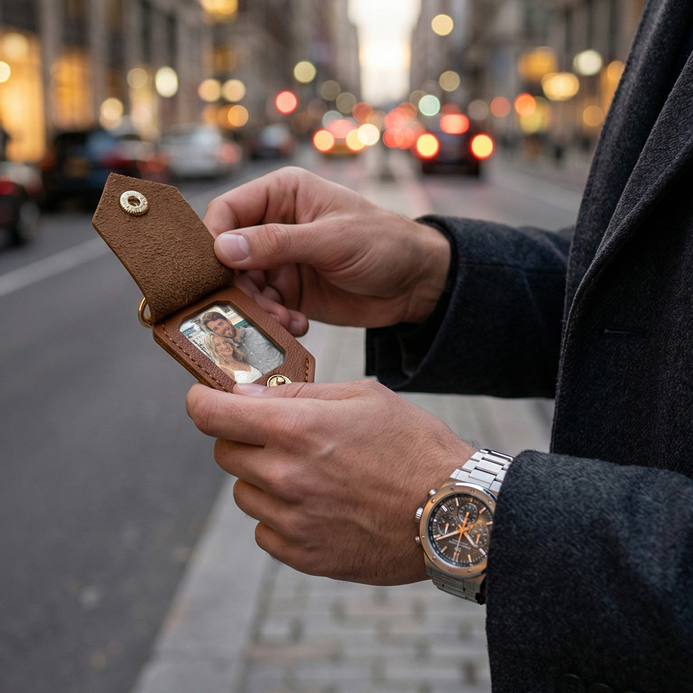 Personalized Photo Leather Keychain Custom Picture Keychain Engraved Leather Keychain Valentine's Day Gift - aiprintlab